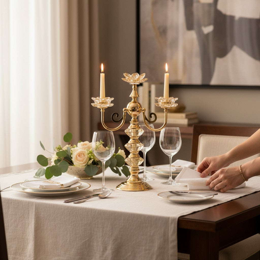 Regal Crystal & Metallic Candle Holder